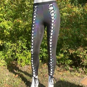 Lace up rainbow leggings